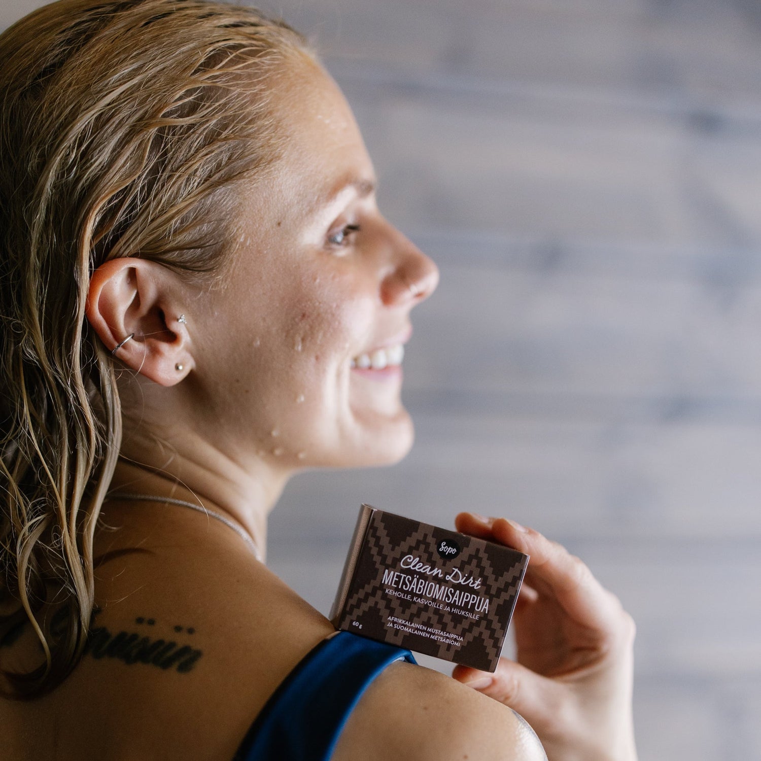 Sopon Clean Dirt metsäbiomisaippua on palasaippua keholle kasvoille ja hiuksille