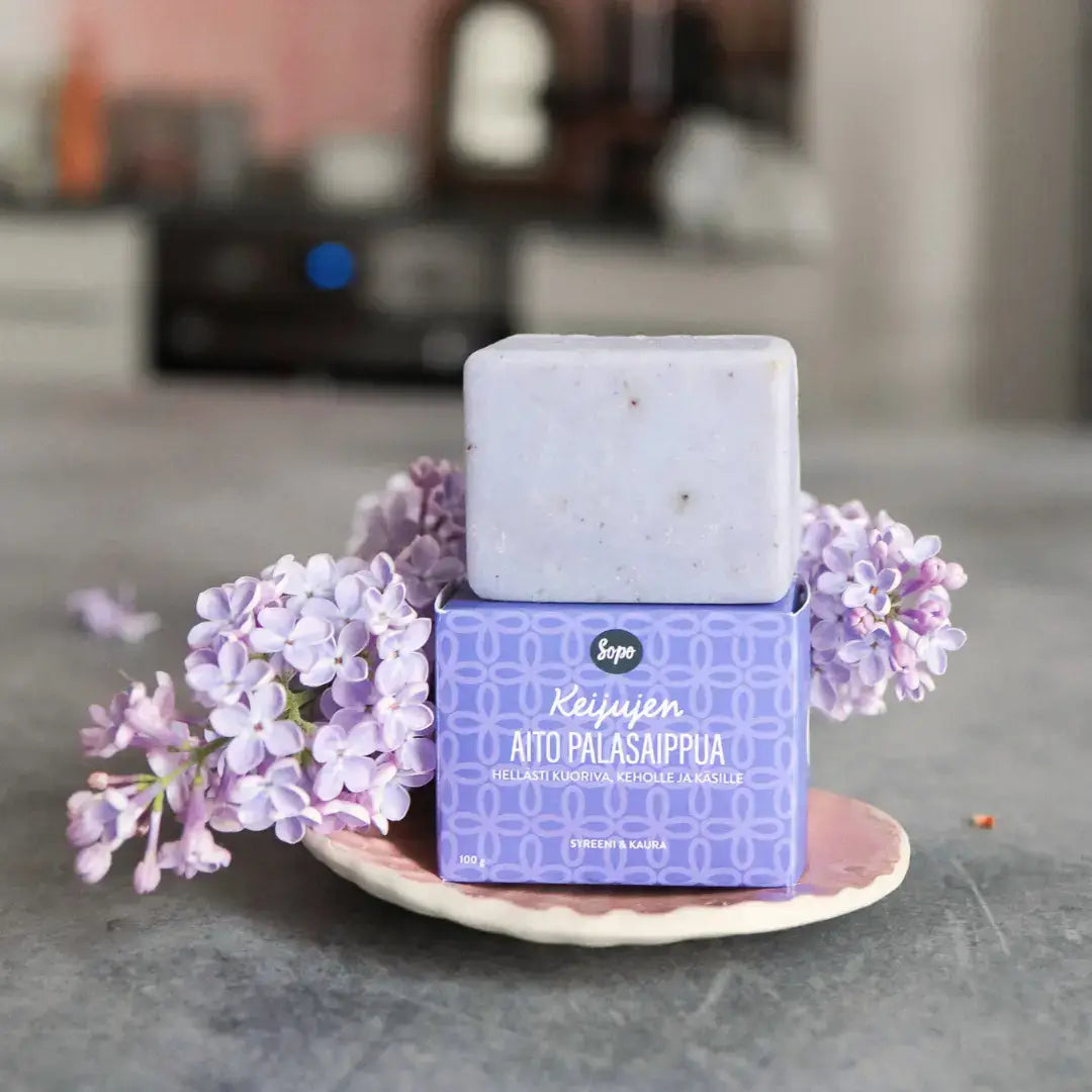 kuoriva keijujen aito syreeni ja kaura palasaippua tuotekuva