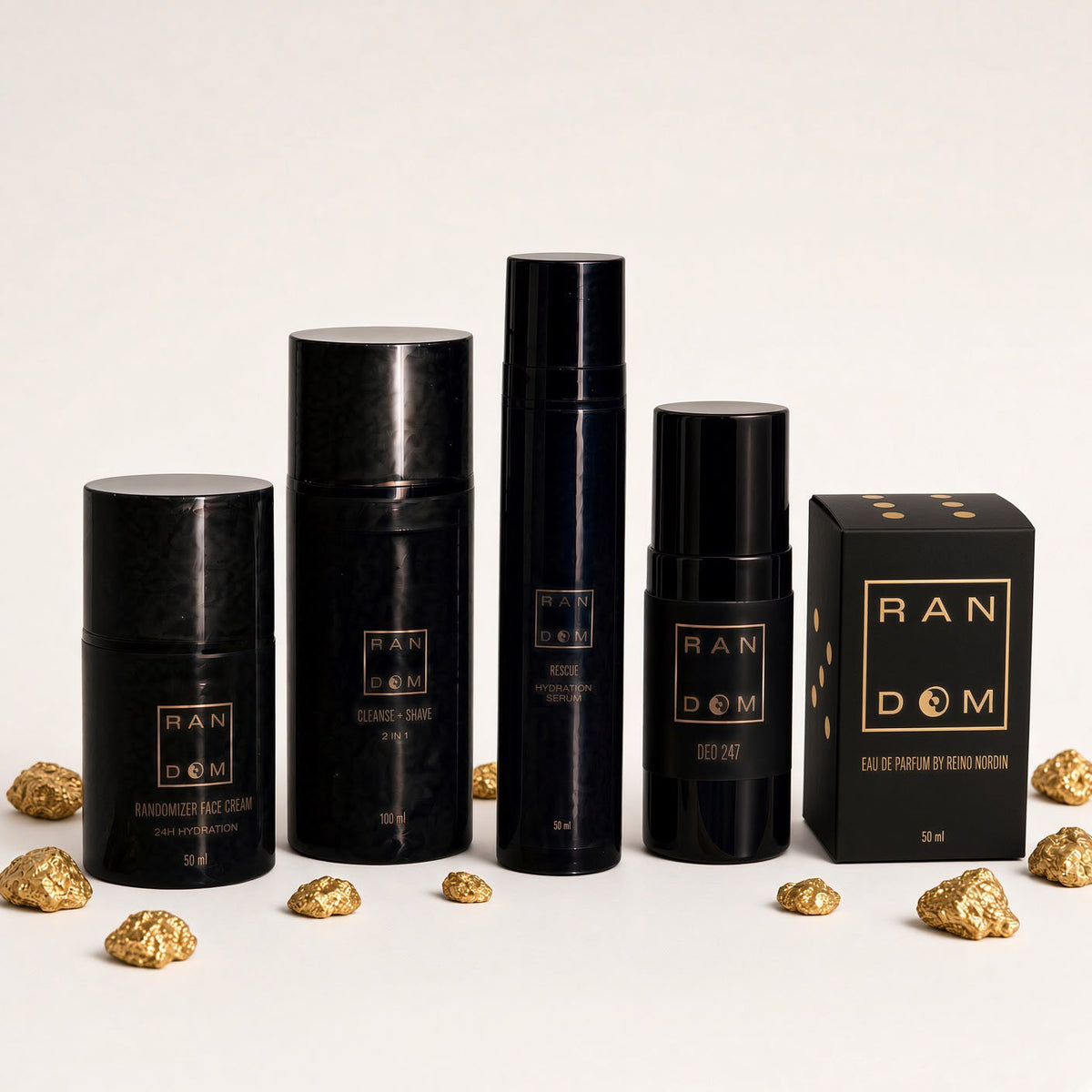RANDOM MEGA BUNDLE: Randomizer Face Cream 24H, Clean & Shave, Rescue Hydration Serum, Deo 24/7 ja Eau de Parfum