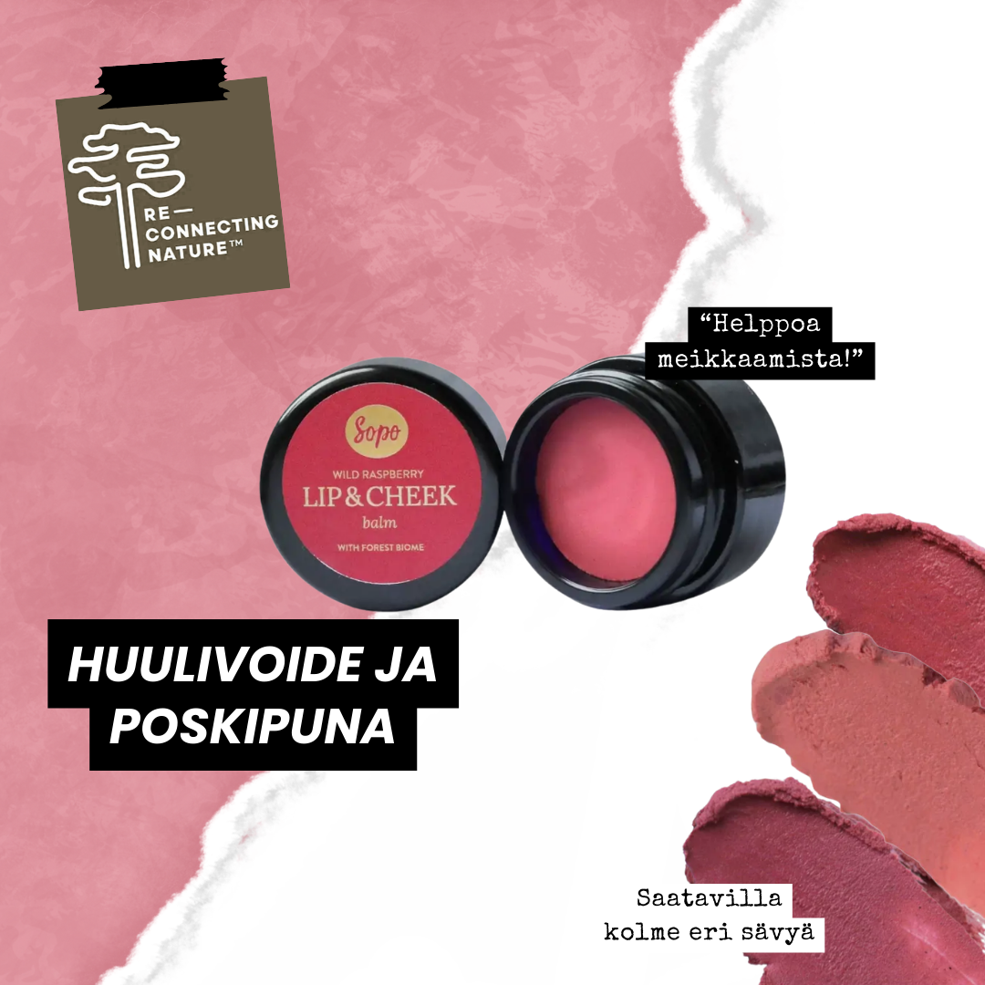 Huulivoide ja Poskipuna Metsäbiomilla - 3 värivaihtoehtoa